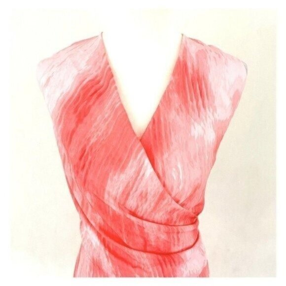 T Tahari Sleeveless Faux Wrap Bodice Seraphina Paradiseo Pink Chiffon Dress Sz S - Picture 4 of 9